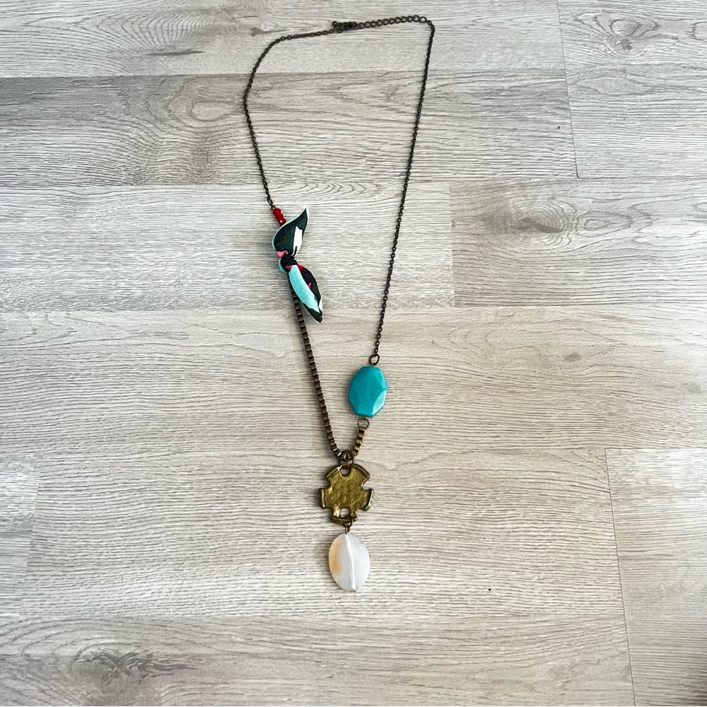 Costume Turquoise and Yellow Gold Pendant Long Necklace
